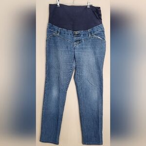 Thyme Maternity Jeans Size Medium stretch Dark Wash With Belly Band
